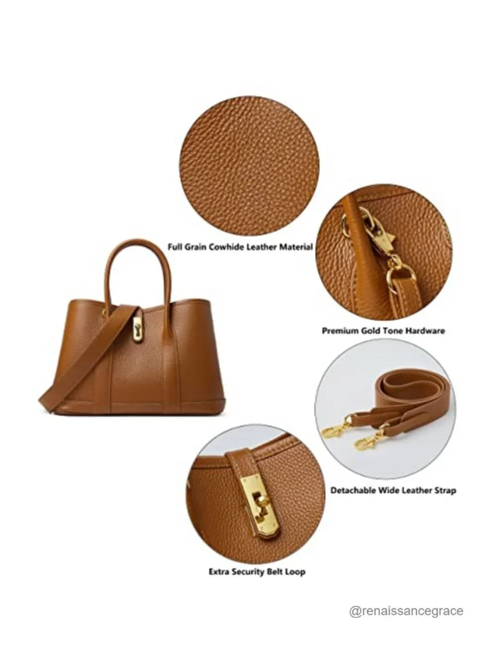 Full Grain Cowhide Leather Top Handle Satchel Bag for Women